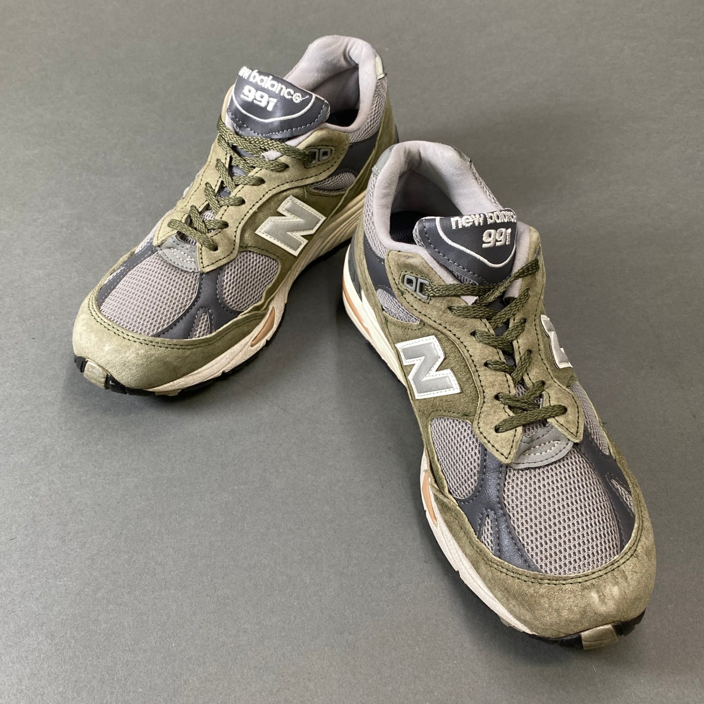 1g31 New Balance ニューバランス EX M991GGT スエードレザー スニーカー US 7 1/2 オリーブ Leather シューズ 英国製 紳士靴k02i