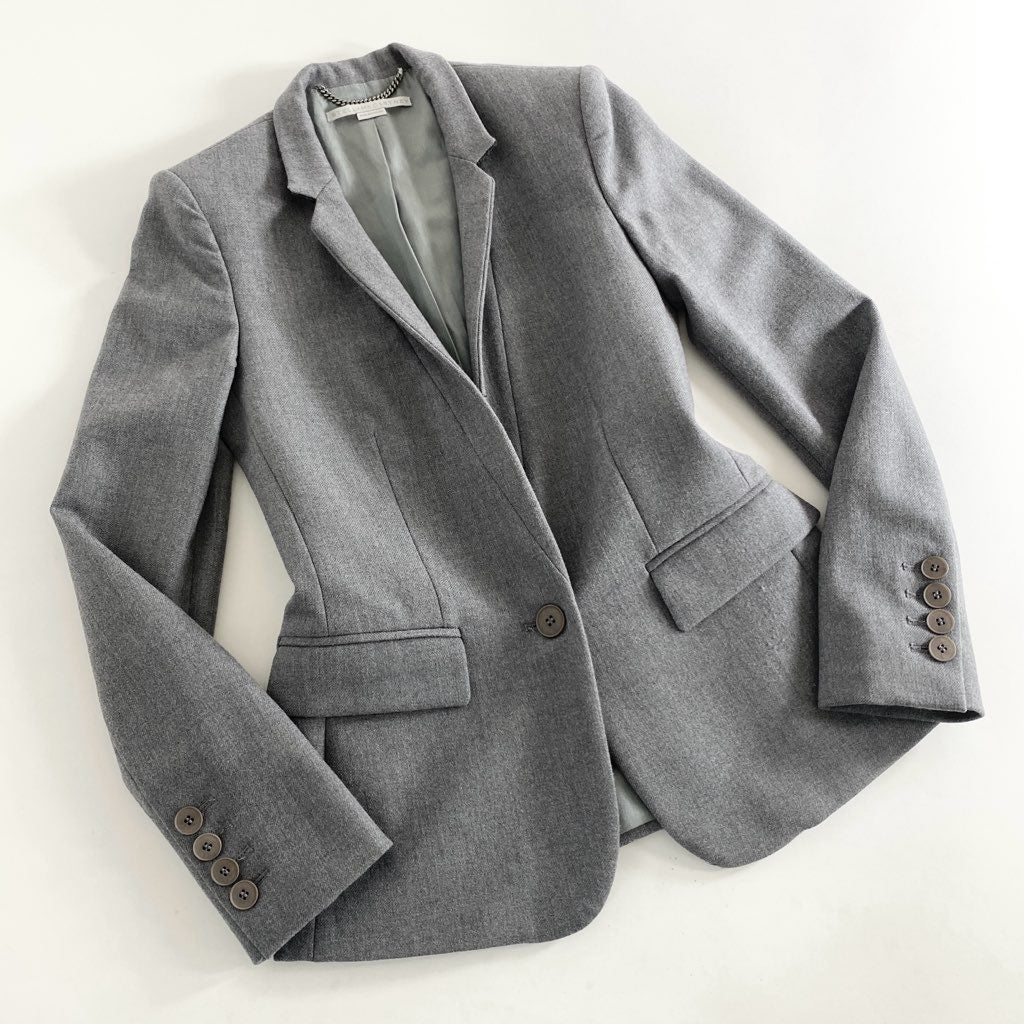37g6 《美品》 STELLA McCARTNEY ステラマッカートニー テーラードジャケット ブレザー ビジネス フォーマル 34 グレー ウール