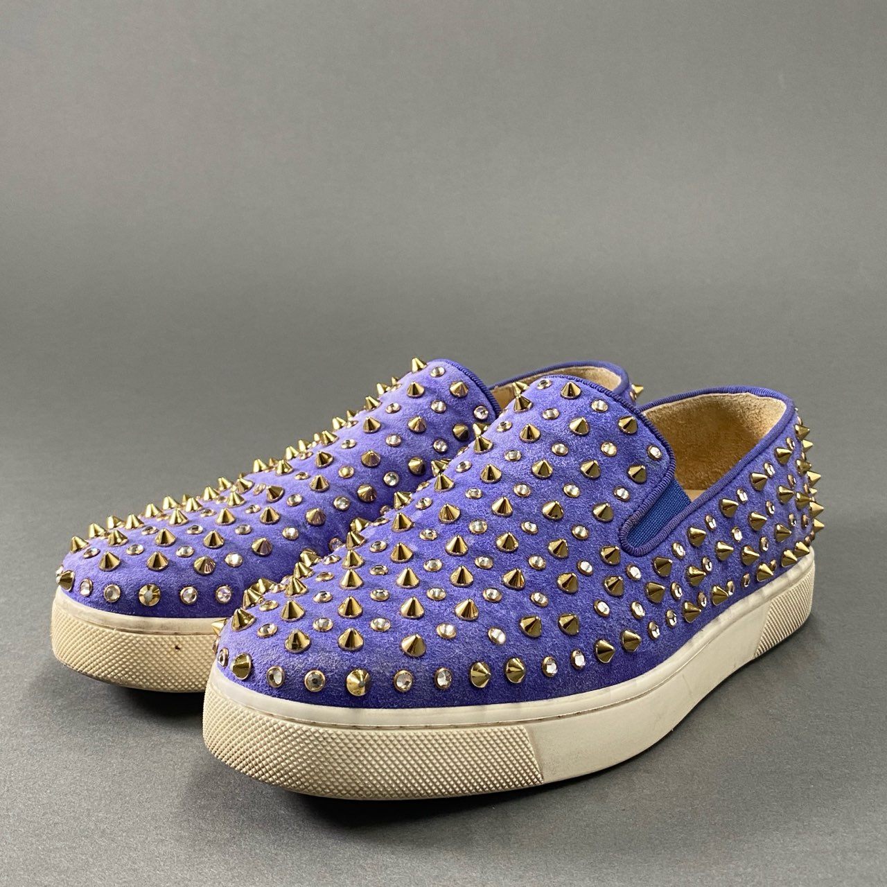 5i27 Christian Louboutin クリスチャンルブタン スパイクスタッズ スリッポンシューズ スニーカー イタリア製 37 1/2 ブルー パープル スエードレザー