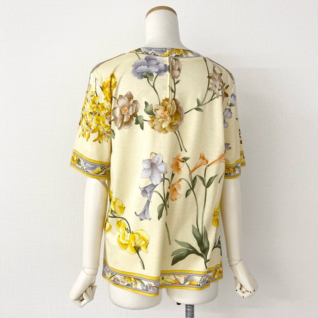 4e8 日本製 LEONARD レオナール 美しい花柄プリント 半袖Tシャツ カットソー トップス LL マルチカラー コットン100% レディース