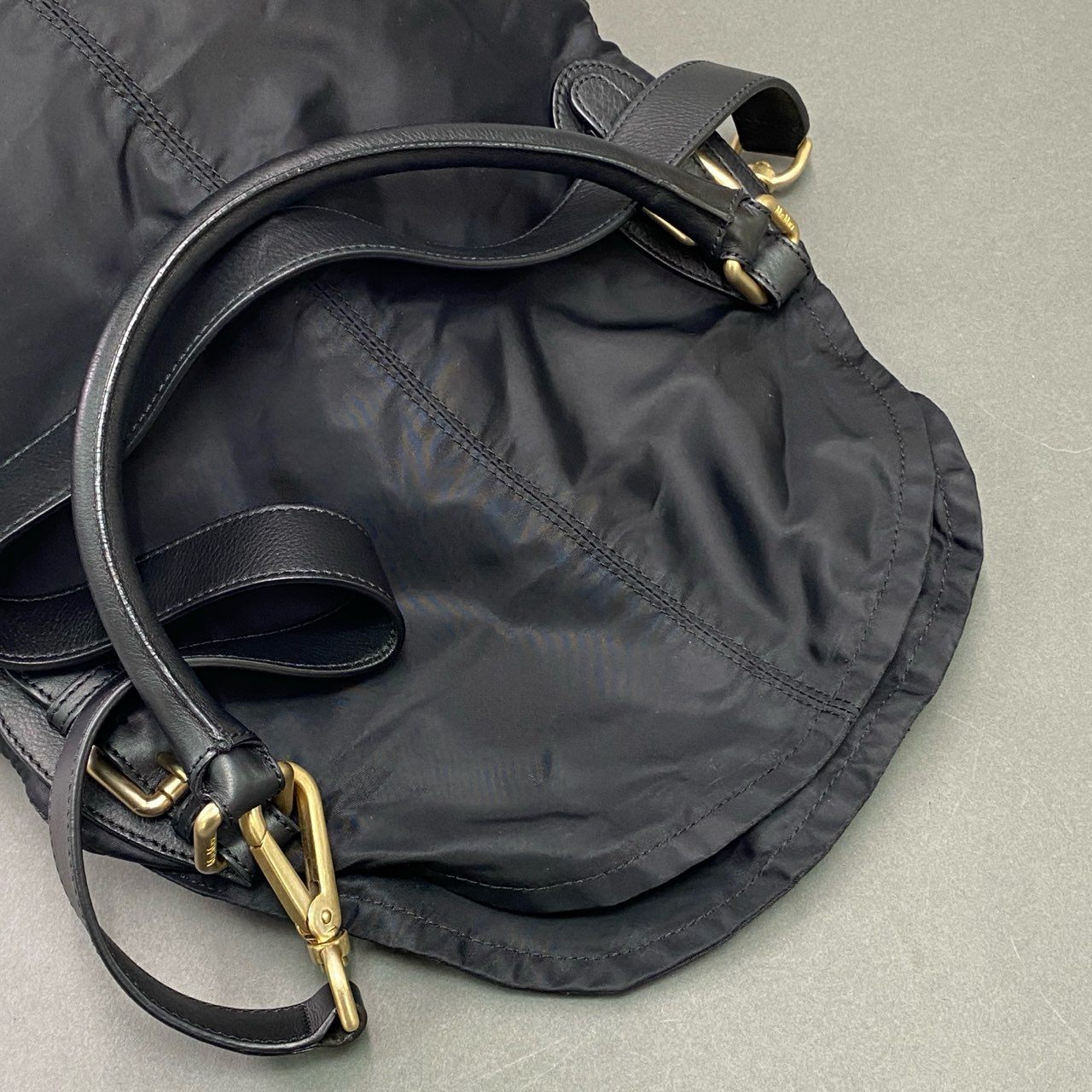 Gb12 Max Mara マックスマーラ 2WAY ショルダーバッグ ブラック ナイロン レザー ハンドバッグ 鞄 イタリア製
