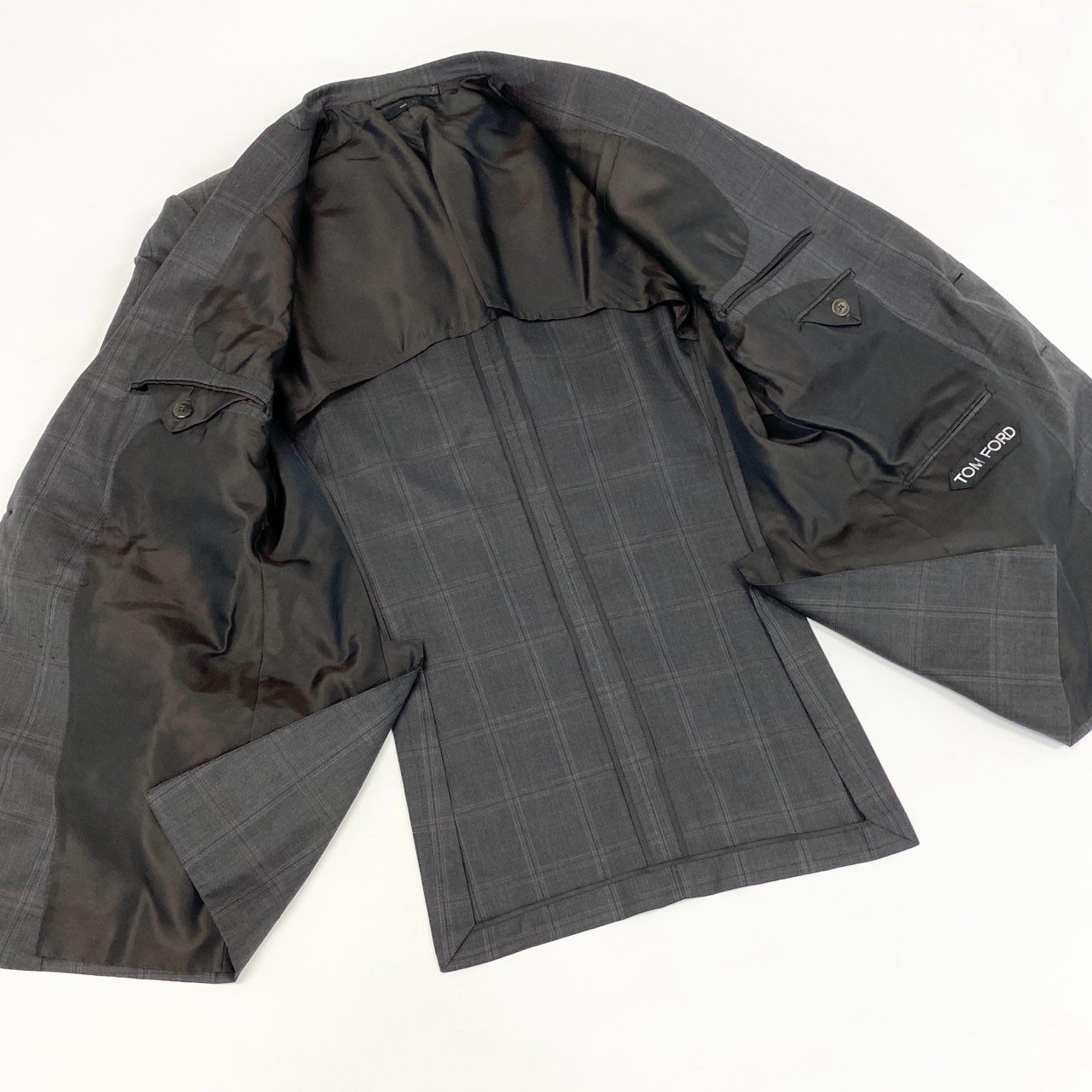 38d28 TOM FORD トムフォード シングルスーツ セットアップ チェック柄 24YA4C サイズ52 7R グレー ウール100% イタリア製