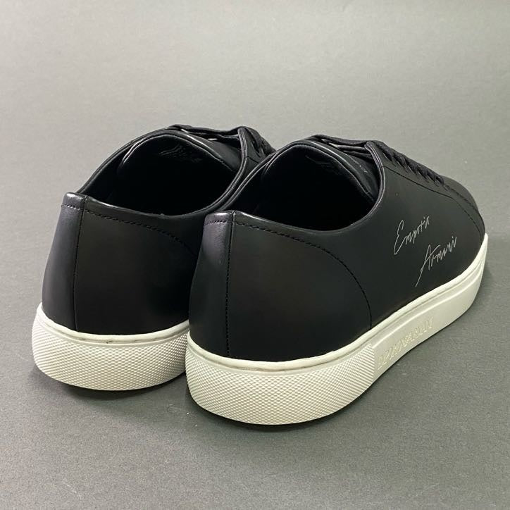 7e26 《未使用品》 EMPORIO ARMANI エンポリオアルマーニ レザースニーカー X4X261 27cm ブラック Leather シューズ 革靴 箱付き