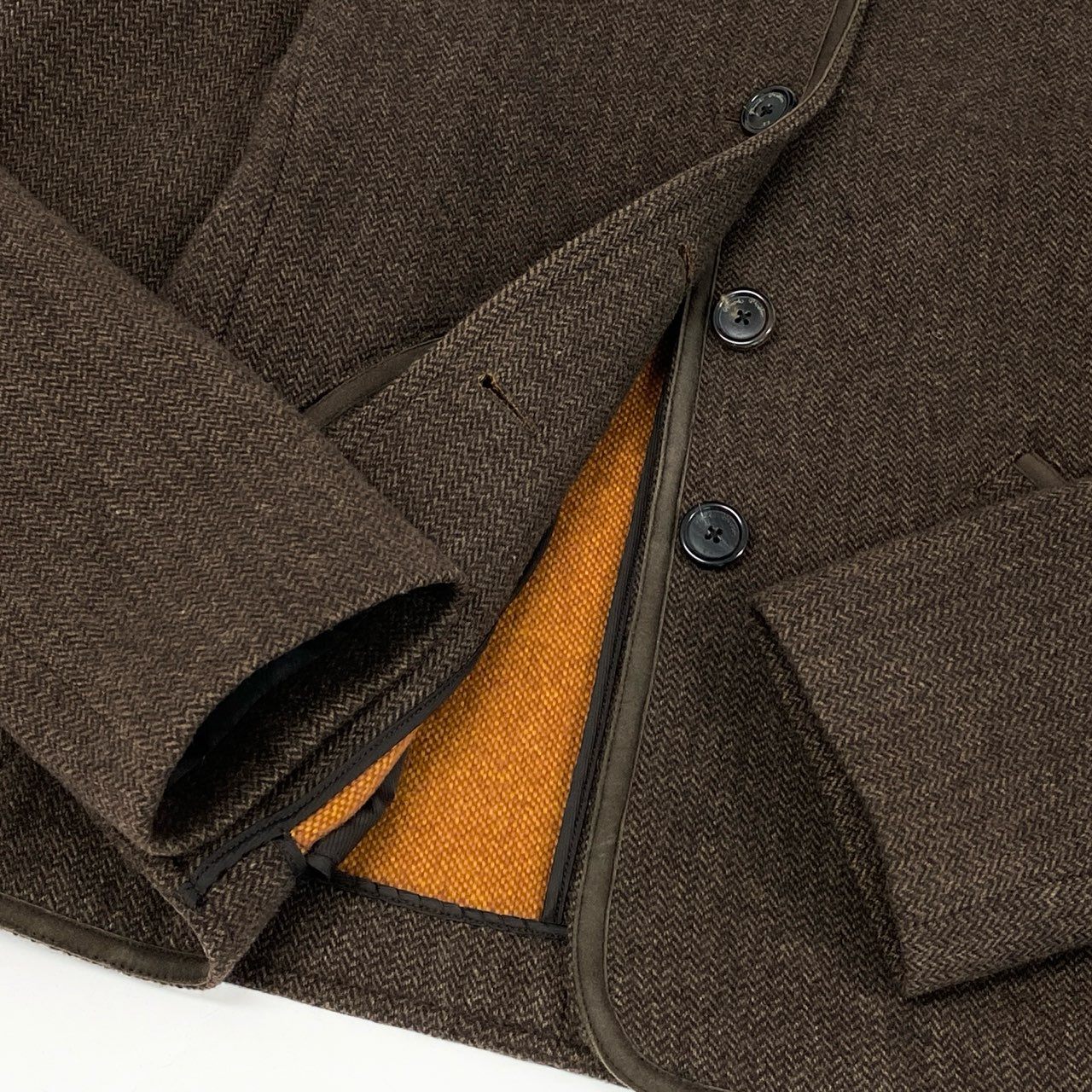 53e7 Brooks Brothers ブルックスブラザーズ レザーパイピング スタンドカラー ソフトツイードジャケット サイズ0 ブラウン 画像参照
