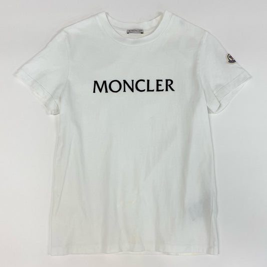 25f14 MONCLER モンクレール ロゴTシャツ クルーネック 半袖カットソー ショートスリーブ トップス ワッペン H20938C00012 XSサイズ ホワイト コットン