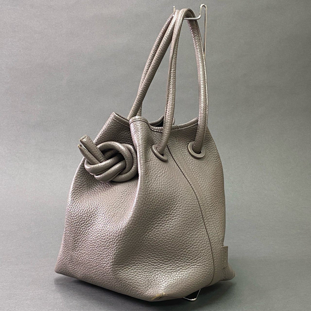 Fc6 VASIC ヴァジック Bond Mini 巾着バッグ グレー レザー Hand Bag ハンドバッグ ショルダー カバン