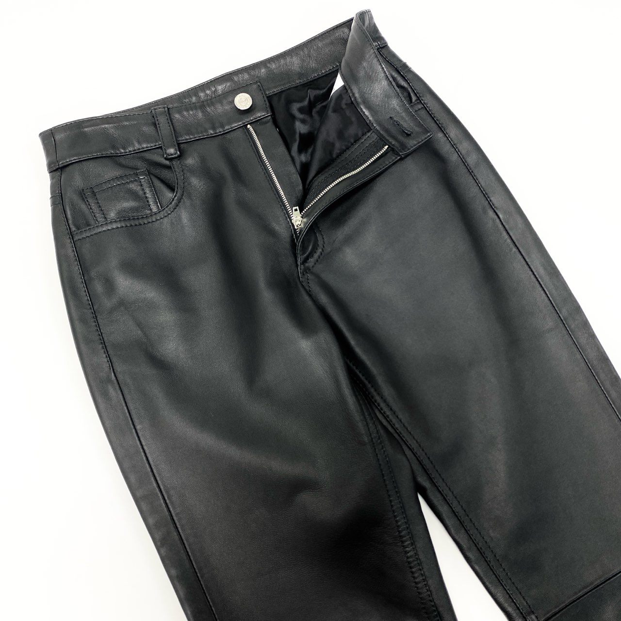 56j20 《美品》 MM6 Maison Margiela エムエムシックス メゾンマルジェラ Lamb Leather Pant レザーパンツ ボトムス S32LA0224 38 ブラック 羊革 レディースu02t