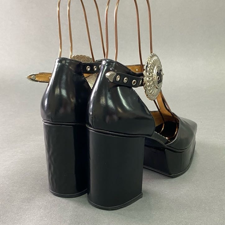 4f4 《極美品》 TOGA PULLA トーガ プルラ プラットフォーム メタルコンチョ パンプス 37 ブラック レザー シューズ Metal Pumps