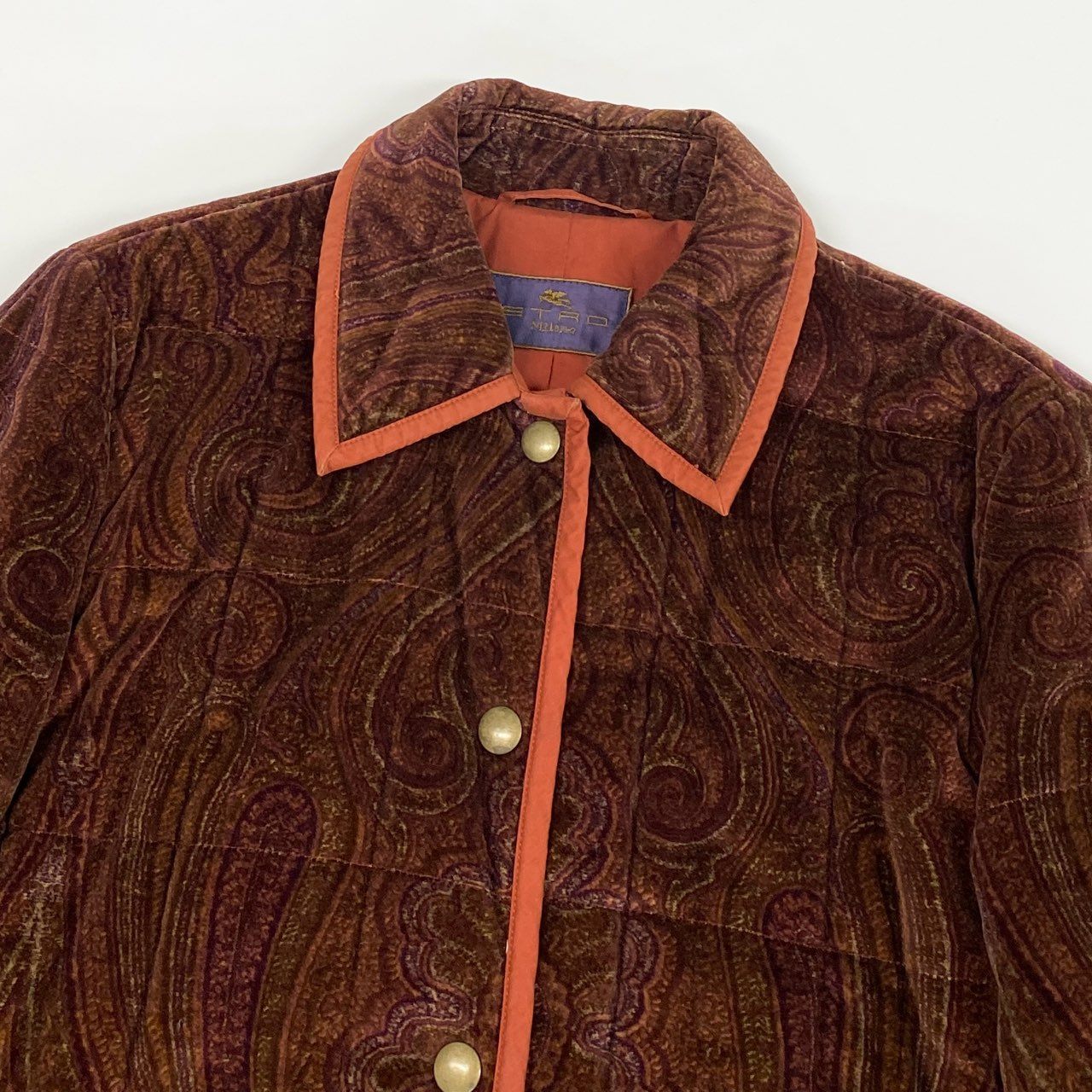 45j15 ETRO エトロ ベロアジャケット カバーオール キルティングジャケット ペイズリー 46サイズ マルチカラー レディースu02t