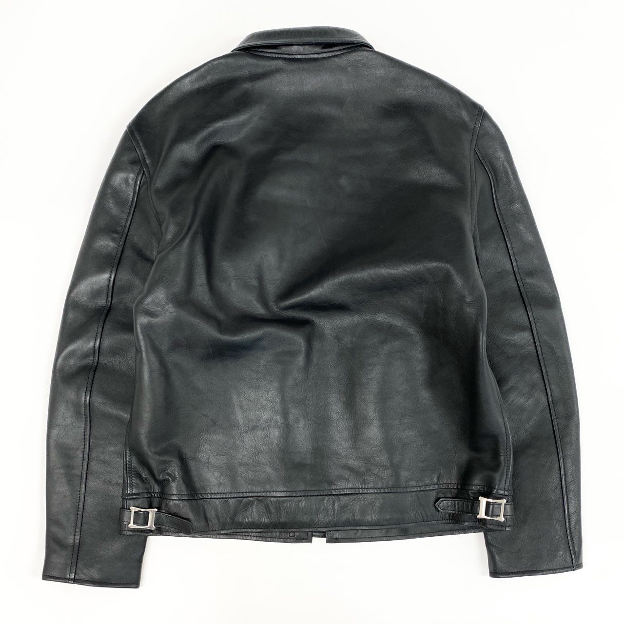52d10 BLACK MARKET ブラックマーケット シングルライダースジャケット レザージャケット ブルゾン 44 ブラック カウレザー 牛革