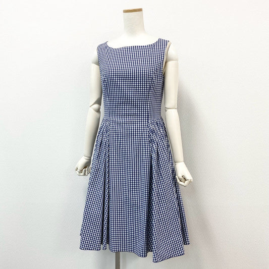 24d3 FOXEY NEW YORK フォクシー ニューヨーク ノースリーブワンピース カジュアルワンピース ギンガムチェック バックジップ 40087 サイズ40 ブルー ホワイト レディース 日本製