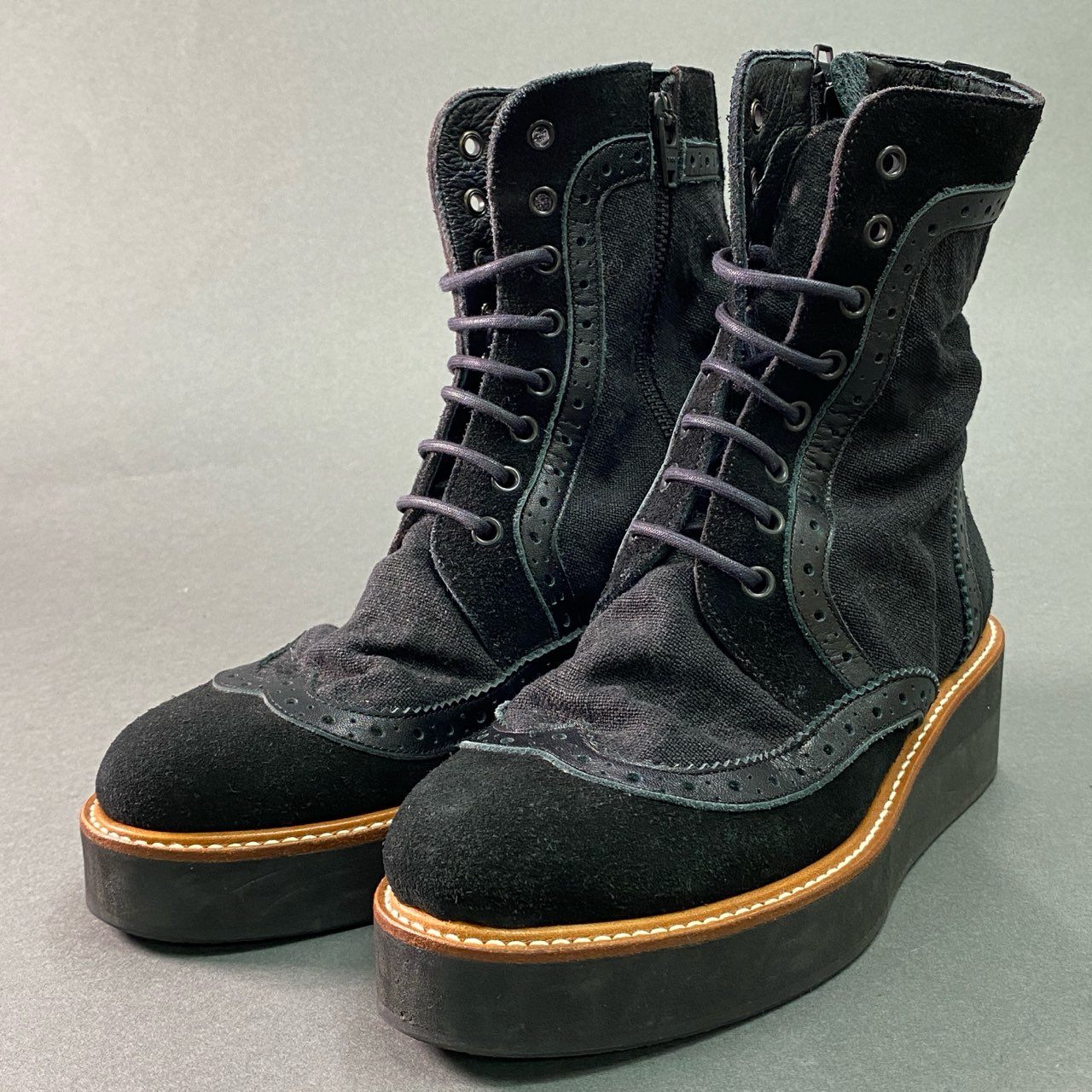 3f27 《美品》 Y's ワイズ レースアップブーツ 1 ブラック Yohji Yamamoto ヨウジヤマモト シューズ 厚底