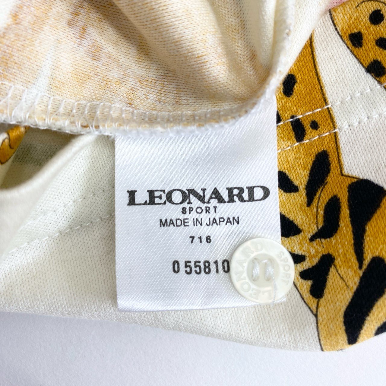 17f14-2 LEONARD SPORT レオナール 半袖ポロシャツ 襟付きカットソー トップス 手洗い◎ 0558102 サイズM ホワイト マルチカラー コットン100% レディース