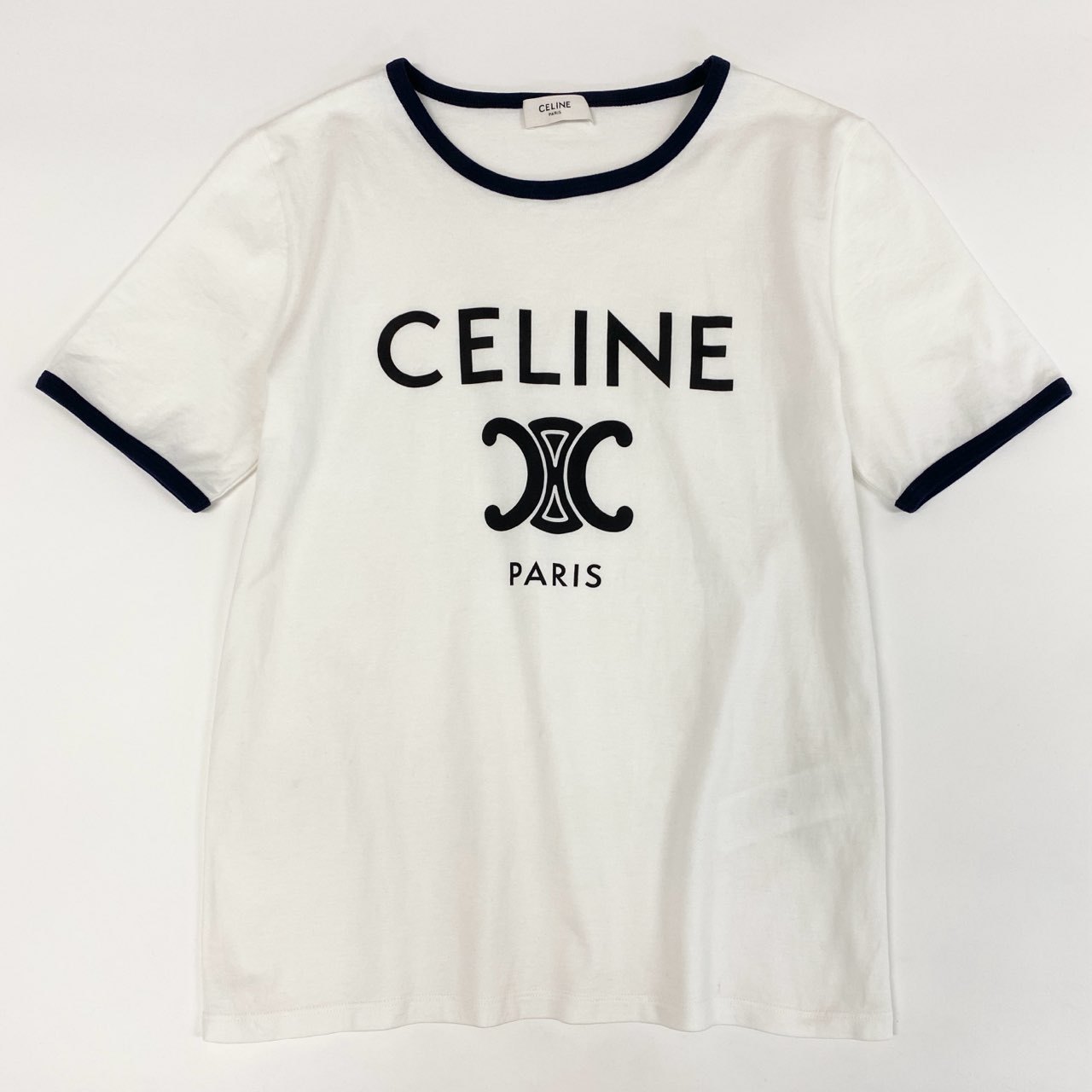 4c28 CELINE セリーヌ 半袖Tシャツ カットソー トリオンフ クラシック ブランドロゴプリントTシャツ コットン 2X872671Q M ホワイト 綿100%