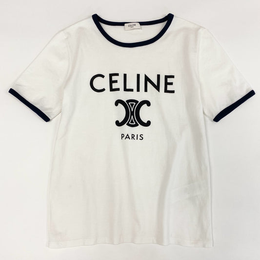 4c28 CELINE セリーヌ 半袖Tシャツ カットソー トリオンフ クラシック ブランドロゴプリントTシャツ コットン 2X872671Q M ホワイト 綿100%