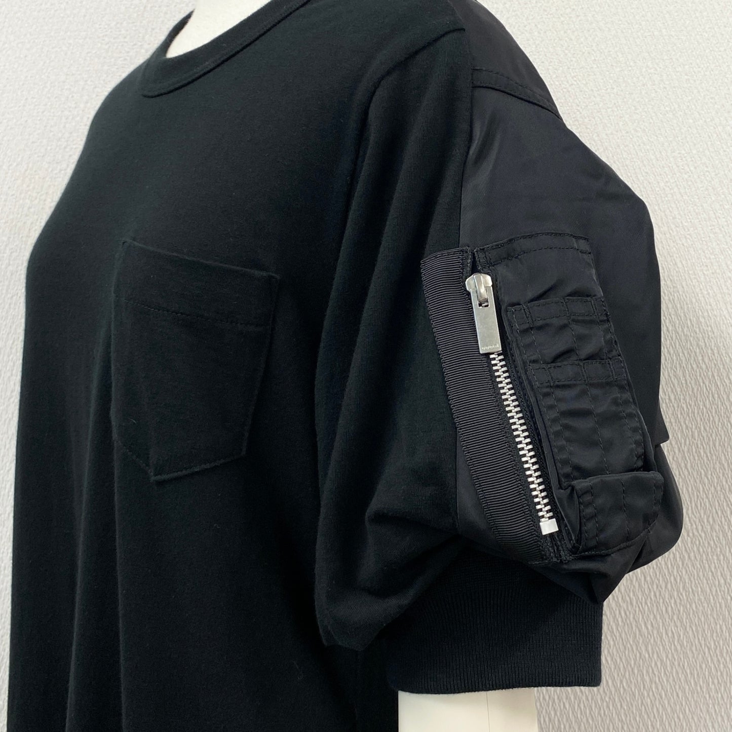 16h9《美品》sacai サカイ ナイロンツイル ジャージワンピース ロングワンピース 半袖 パフスリーブ サイズ1 ブラック レディースk02i