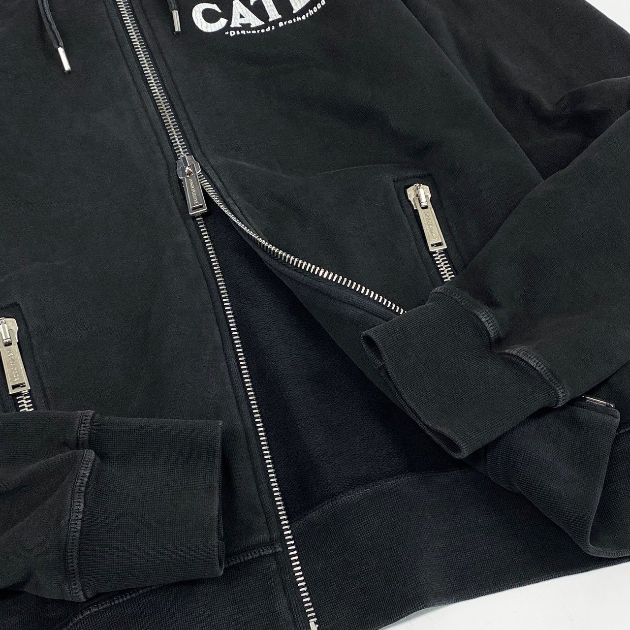 12b19 DSQUARED2 ディースクエアード ウィンテージウォッシュ フルジップパーカー コットンパーカー イタリア製 ダブルジップ◎ M ブラック メンズ