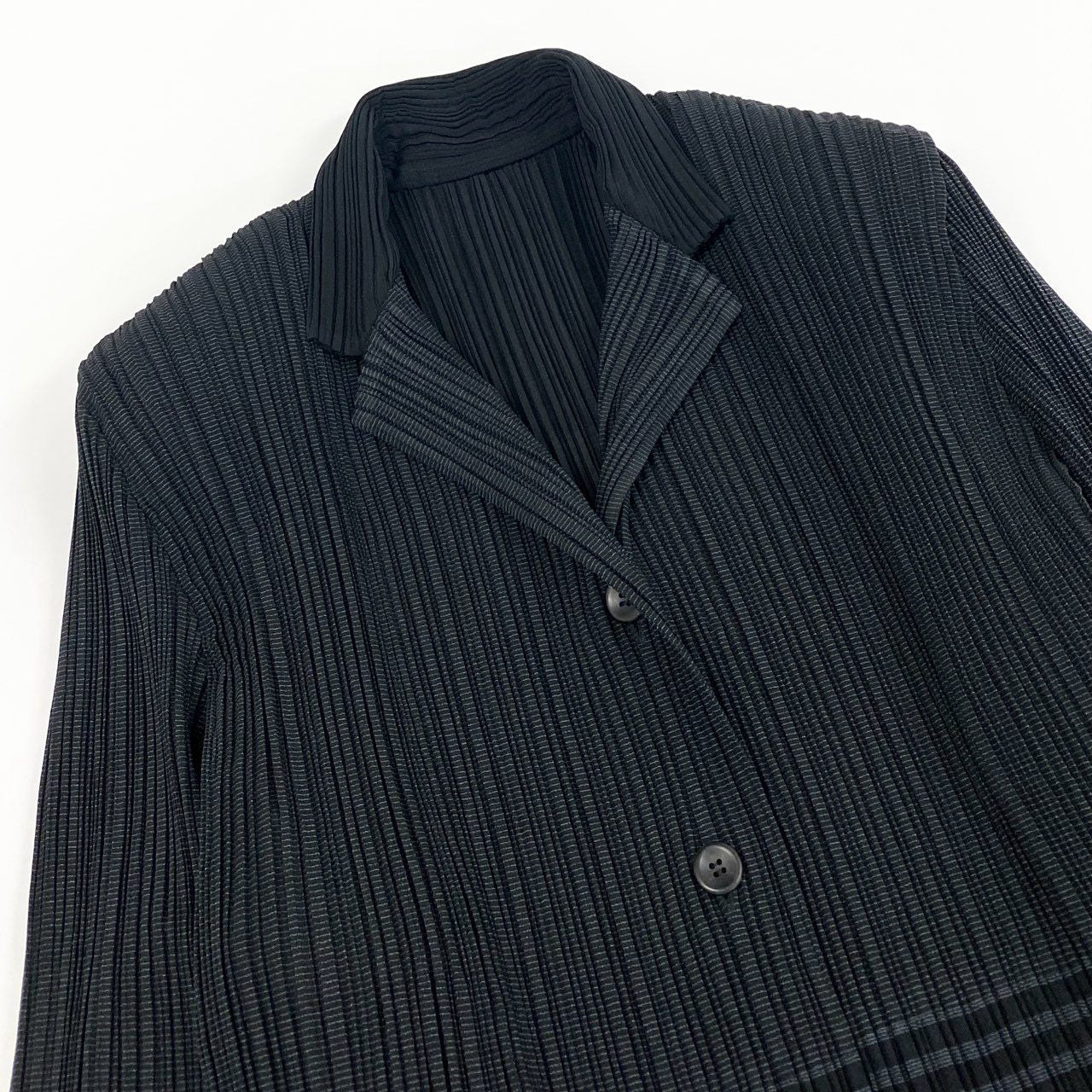 59e9 ISSEY MIYAKE イッセイミヤケ ボーダー切替 変形パターン プリーツジャケット IM84-FD912 サイズM ブラック レディース 女性用 プリーツプリーズ