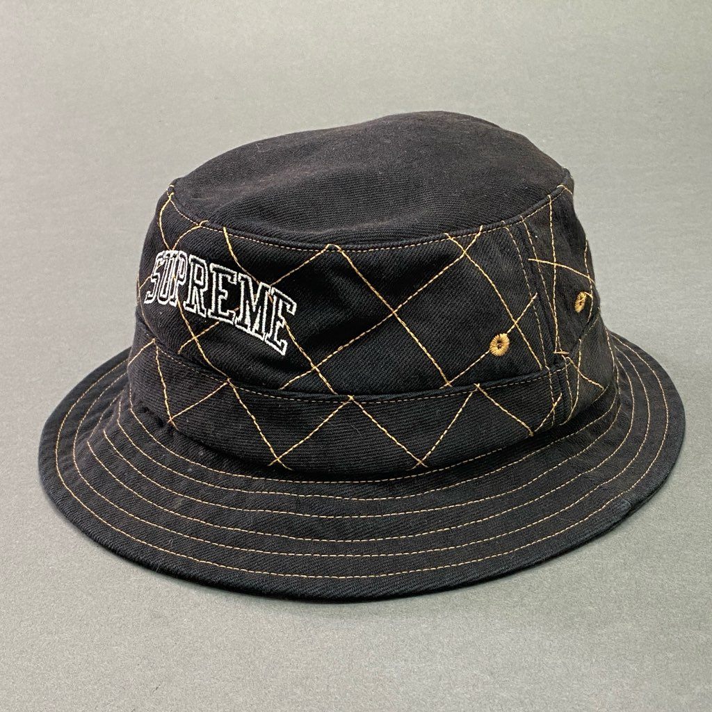 9d5 Supreme シュプリーム Diamond Stitch Crusher Hat バケットハット クラッシャーハット ブランドロゴ M/L ブラック コットン100%