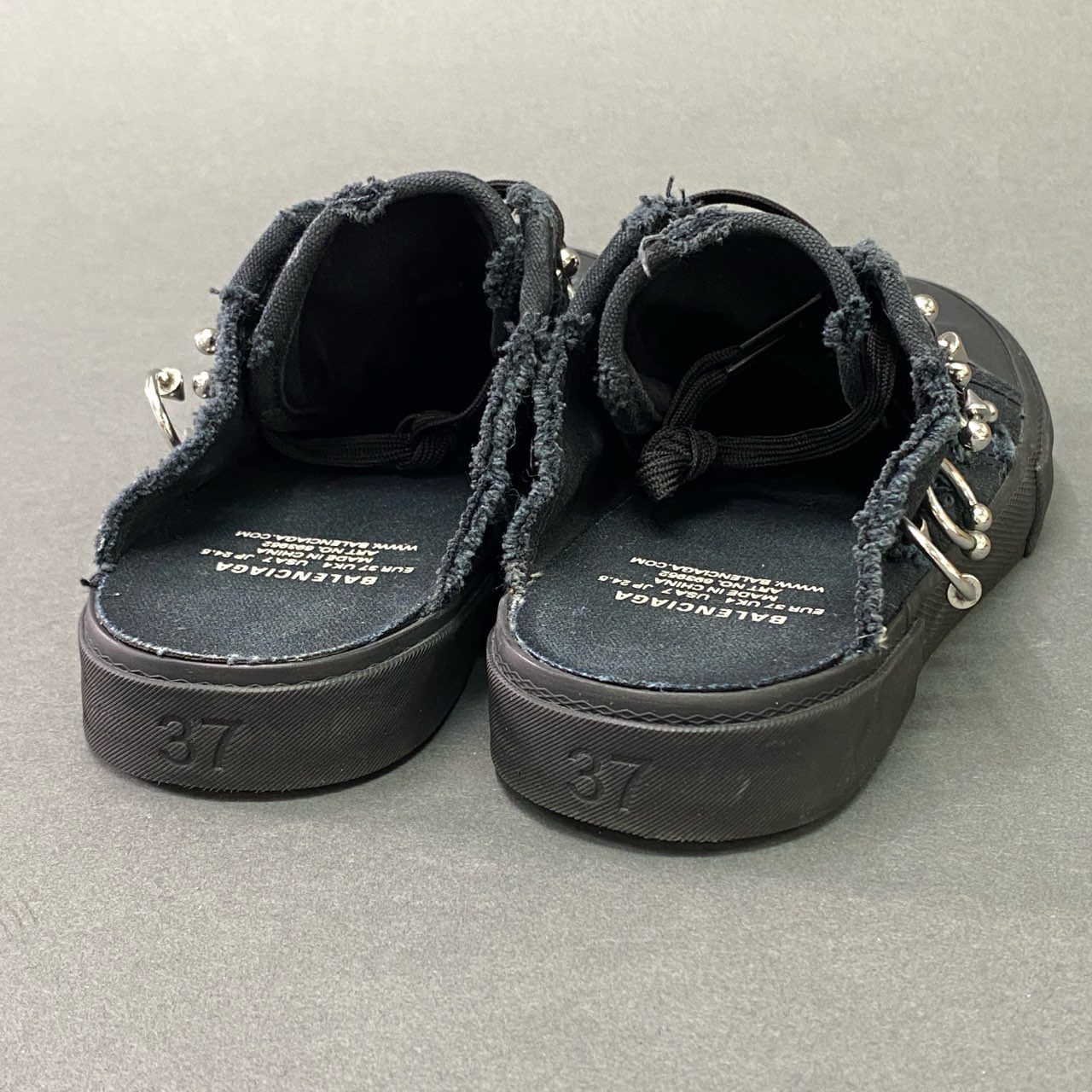 9a5 BALENCIAGA バレンシアガ 23AW MULE DEST PIERCING W ミュール ピアーシング 24.5cm ブラック デストロイピアス スニーカー サンダル シューズ