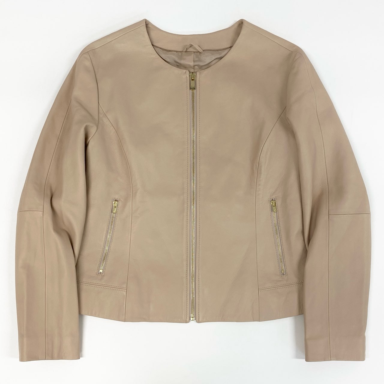 3g2 《美品》 ANAYI アナイ シングルライダース ライダースジャケット レザージャケット ノーカラー 102227-10-060 サイズ38 ピンク 羊革 レディース 女性用