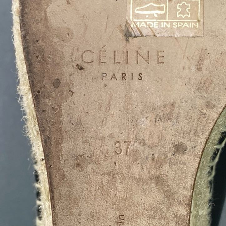 3l22 ② 《美品》 CELINE セリーヌ ウェッジソール レザーサンダル 37 ブラック Leather エスパドリーユ スペイン製 シューズ 夏