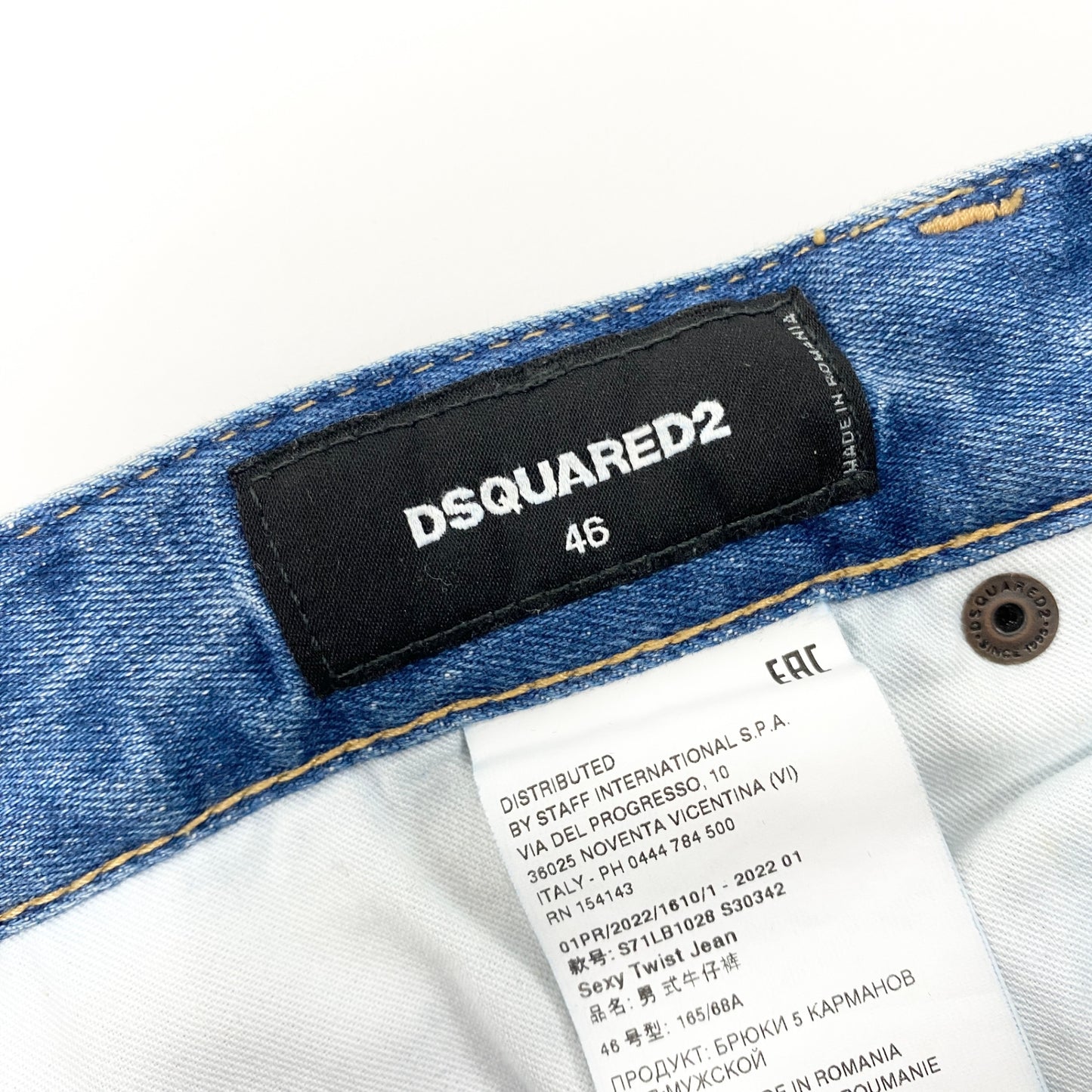 21i29 《美品》DSQUARED2 ディースクエアード Sexy Twist Jean セクシーツイスト デニムパンツ ボトムス ヴィテージ加工 S71LB1028 S30342 46サイズ ネイビー メンズu02t