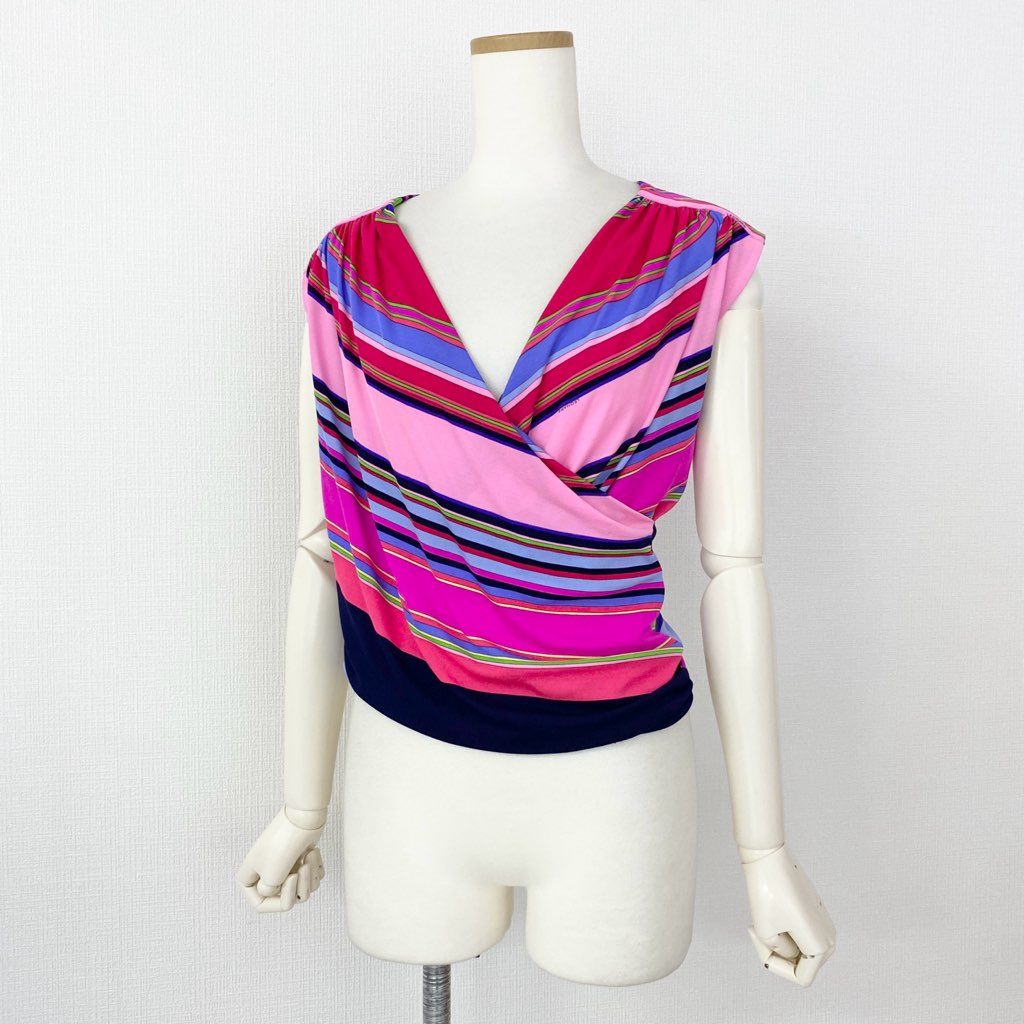 9d9 イタリア製 LEONARD レオナール カシュクール ノースリーブトップス カットソー トップス サイズ38 マルチカラー シルク100% レディース