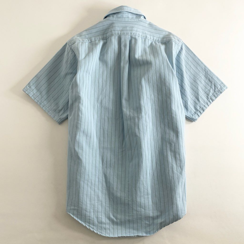 53h13 日本製 DRESS ドレス にしのや 半袖シャツ ボタンダウンシャツ ストライプ オーバーサイズ サイズM ライトブルー×グリーン コットン100% メンズ 男性用