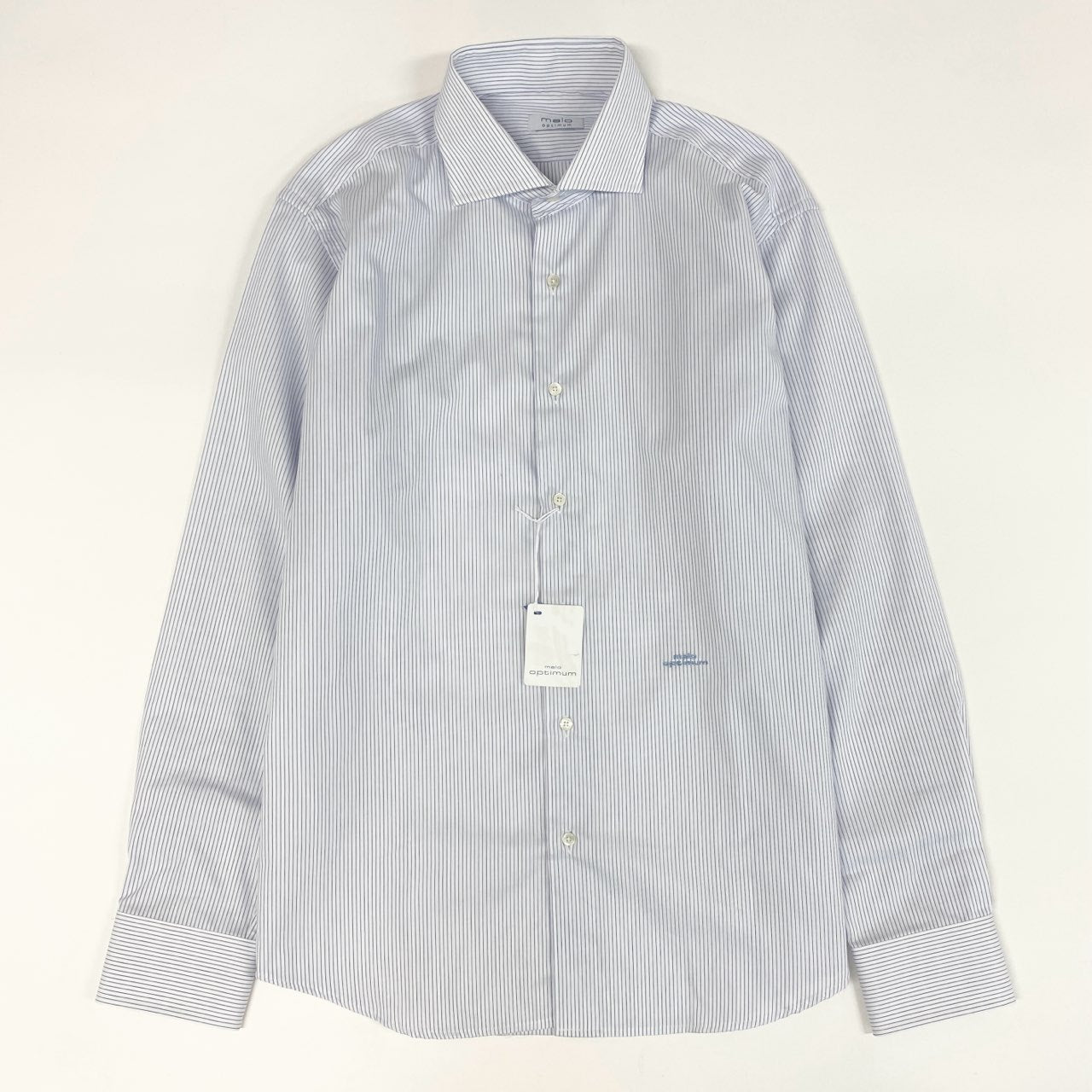 18f19 《未使用保管品》タグ付 malo optimum マロ ロゴ刺繍 ワイドカラー ドレスシャツ 長袖シャツ ストライプ ビジネス◎ 41 16 Lサイズ相当 ホワイト ブルー コットン