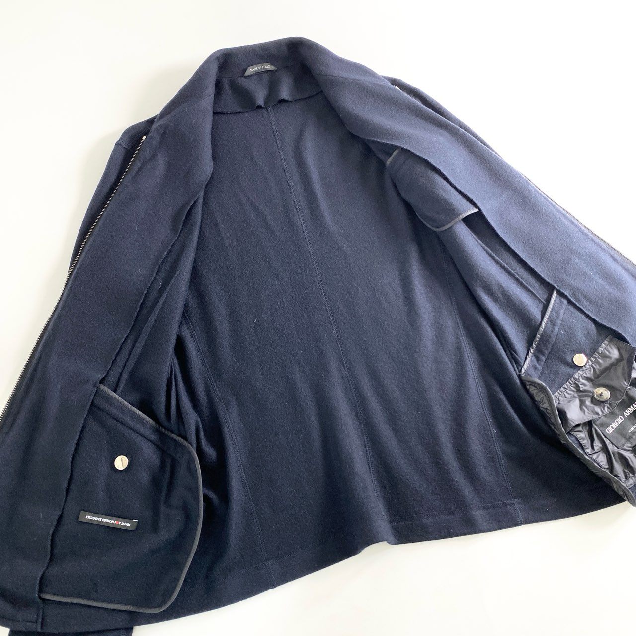 55e27 イタリア製 GIORGIO ARMANI ジョルジオアルマーニ 黒タグ カシミヤニットブルゾン ニットジャケット ダブルジップ サイズ46 ネイビー カシミヤ100% メンズ 紳士服