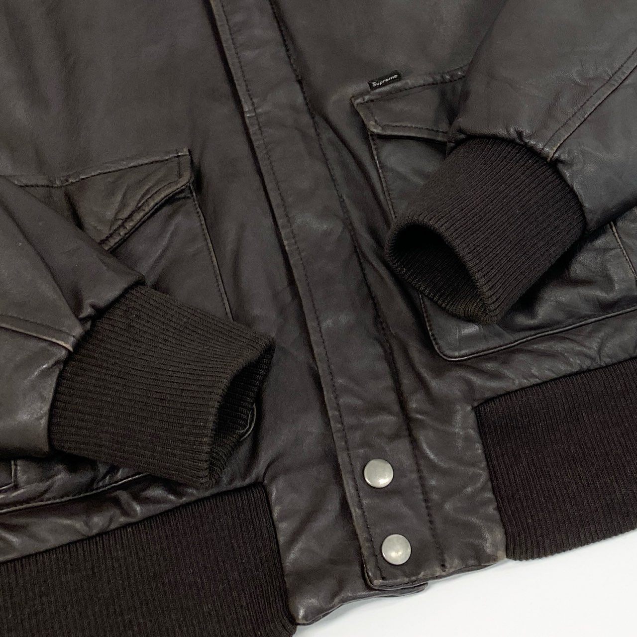 21f17 SUPREME シュプリーム 07AW Leather Bomber Jacket レザーボンバージャケット ブルゾン 裏地チェック OLD VINTAGE ヴィンテージ M ブラウン 本革