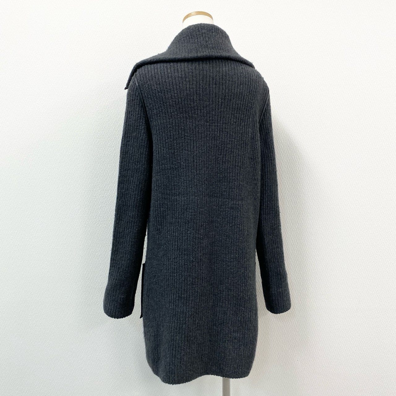 46e9 FOXEY フォクシー ウールニット ボーイズクールコート ロングニットカーディガン サイズM グレー レディース アウター コート