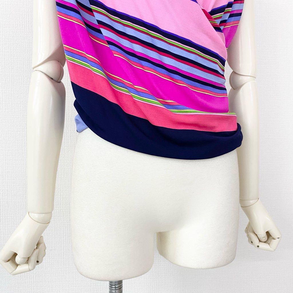 9d9 イタリア製 LEONARD レオナール カシュクール ノースリーブトップス カットソー トップス サイズ38 マルチカラー シルク100% レディース