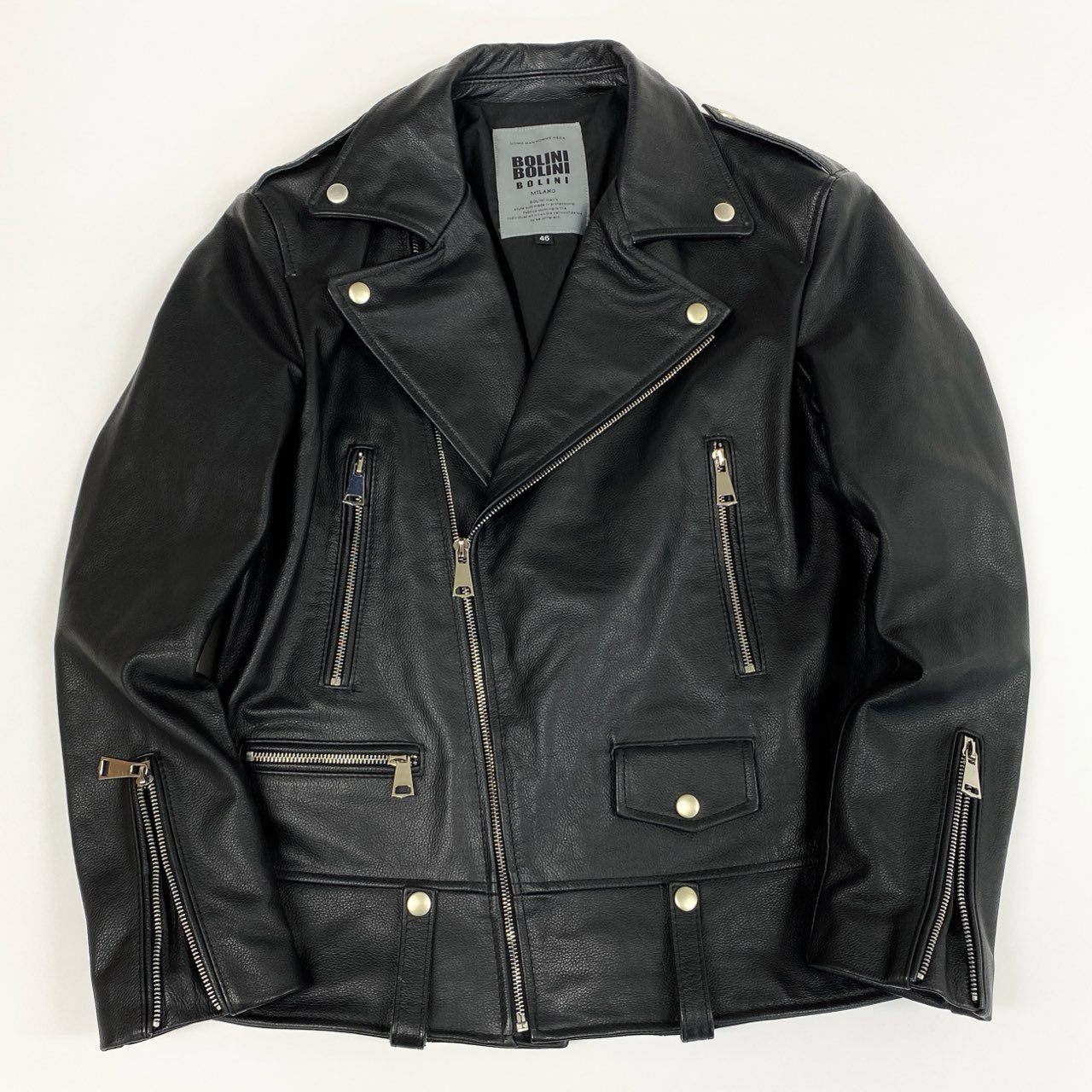 83i29 《美品》BOLINI ボリーニ ダブルライダースジャケット レザージャケット 牛革 ジャケット アウター TCB0423 46サイズ ブラック メンズo07t