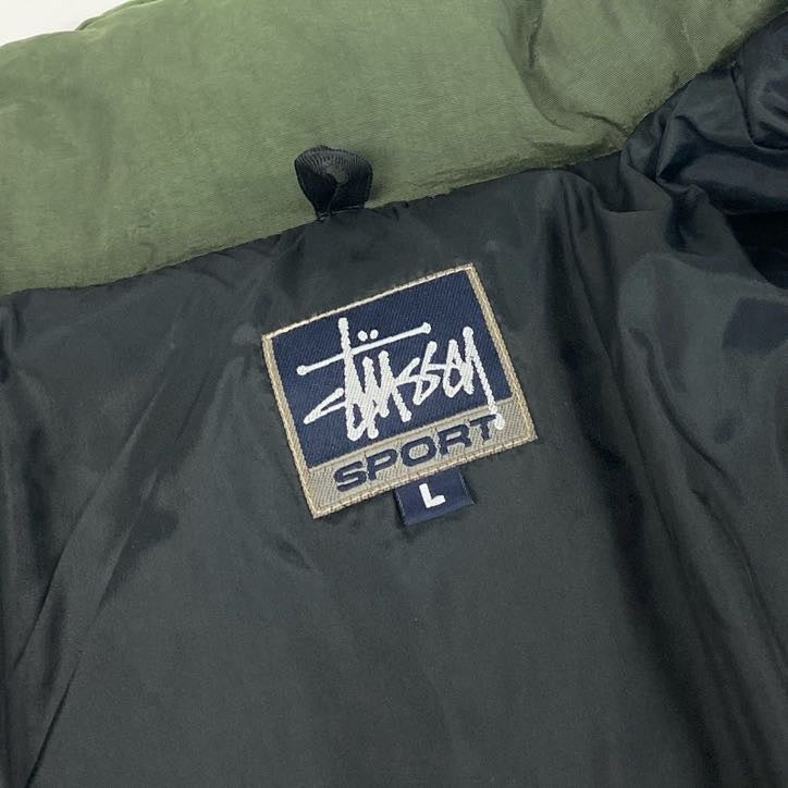 80g23 STUSSY SPORT ステューシー スポーツ 90s VINTAGE OLD STUSSY ダウンジャケット L カーキ ネイビー ヴィンテージ_