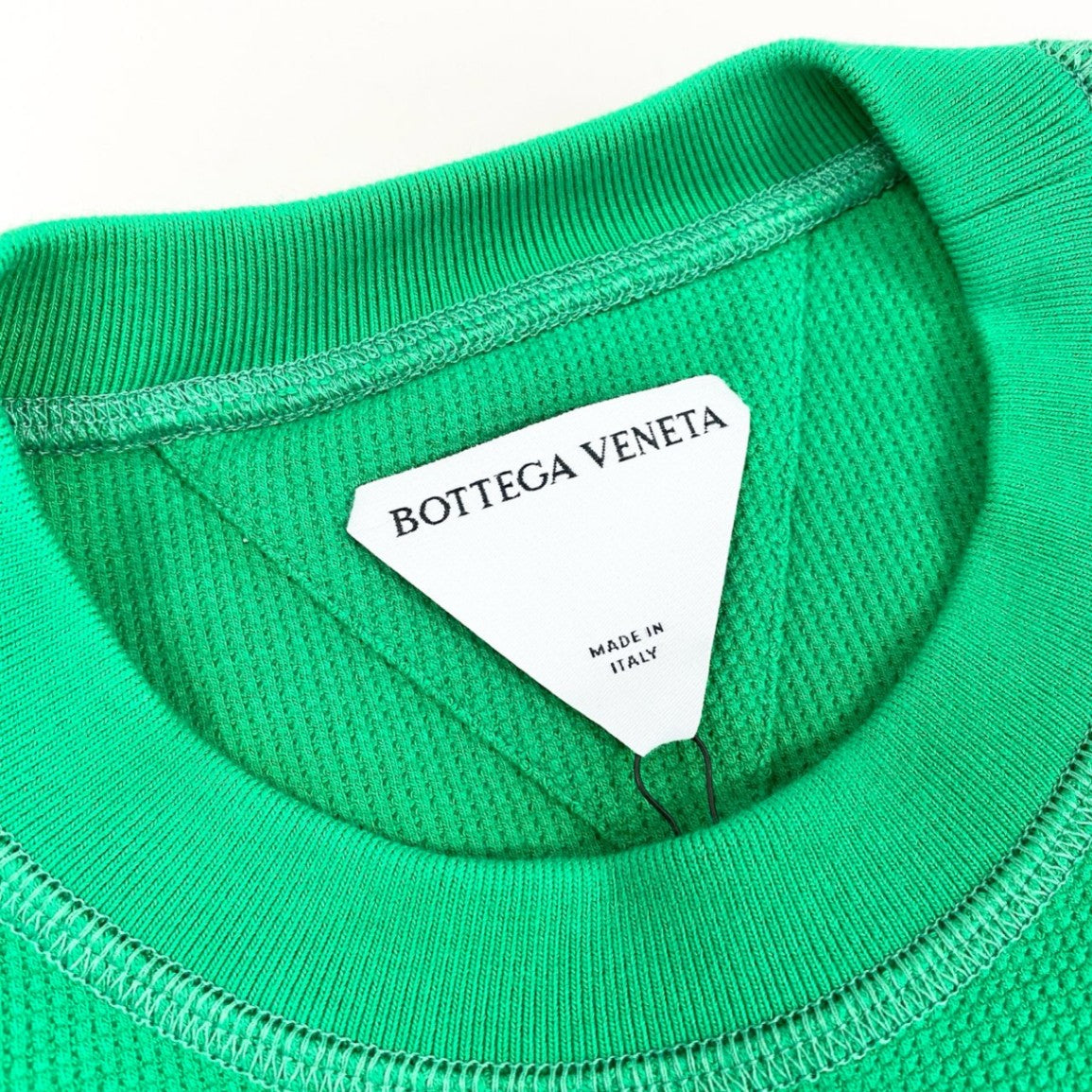 59h28 《未使用品》 タグ付 BOTTEGA VENETA ボッテガヴェネタ ワッフルジャージーサーマル長袖カットソー プルオーバー トップス イタリア製 649056 XSサイズ グリーン コットン メンズo07t