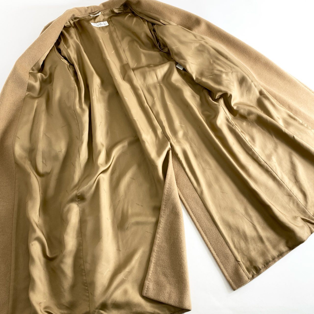 38g28 Max Mara マックスマーラ サイズ40 ベージュ キャメル100% キャメルコート ショールカラー ベルテッドコート レディース 女性用 コート
