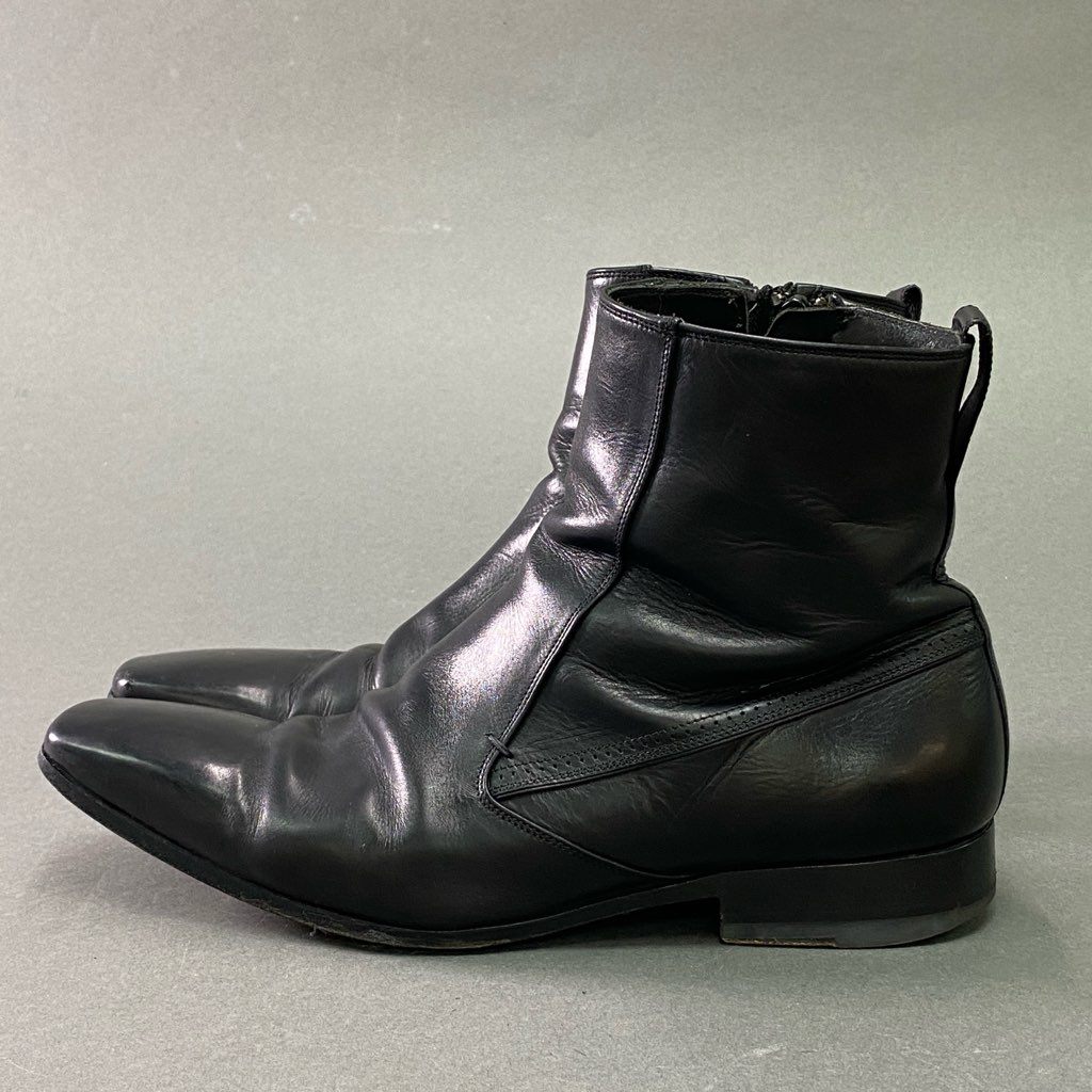 2e10 DIOR HOMME ディオールオム クリスチャンディオール レザーブーツ ショートブーツ サイドジップ サイズ40 ブラック レザー メンズ 革靴 イタリア製