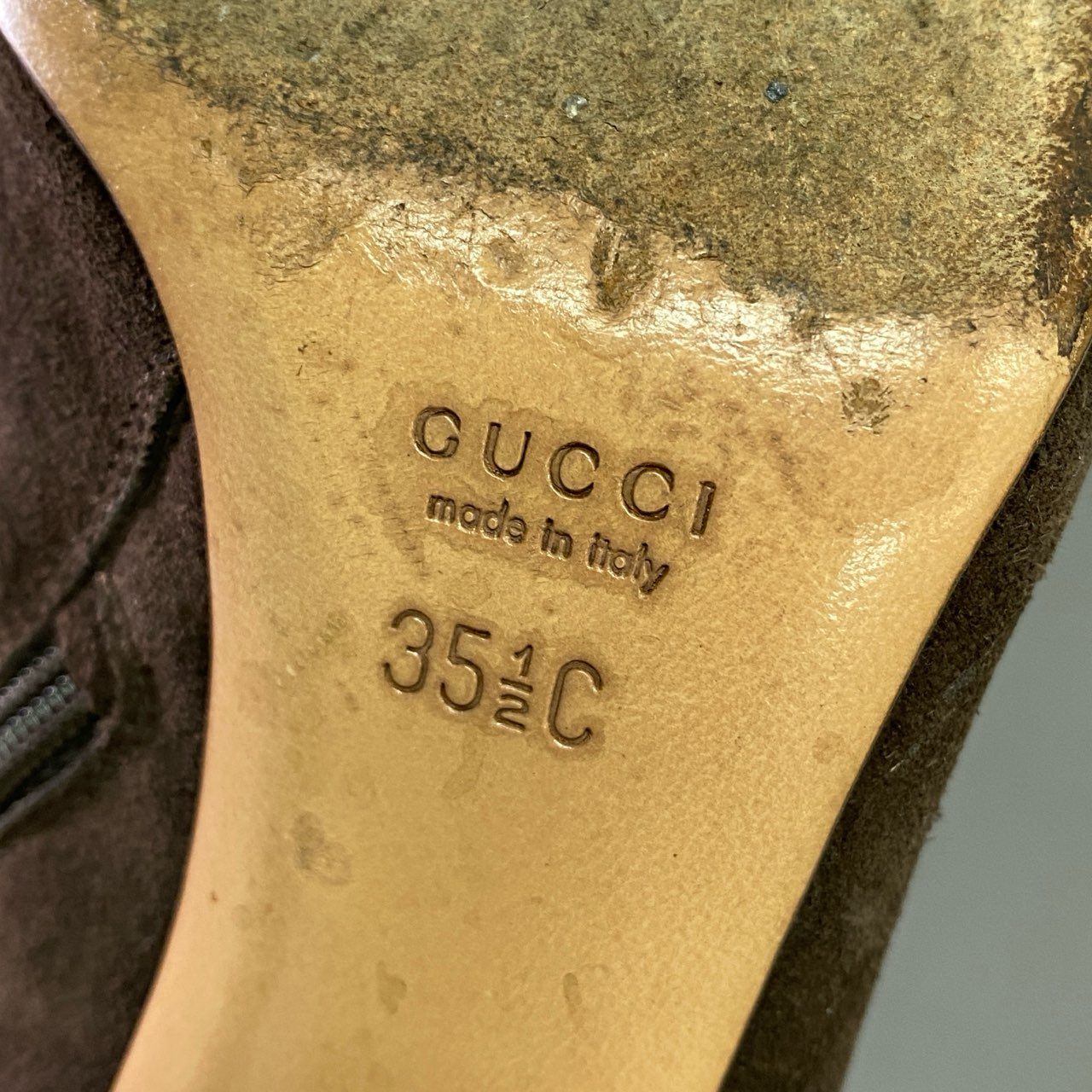 1l18 GUCCI グッチ ホースビット スエードレザー ロングブーツ 35 1/2 ブラウン Leather イタリア製 サイドジップ シューズ 冬