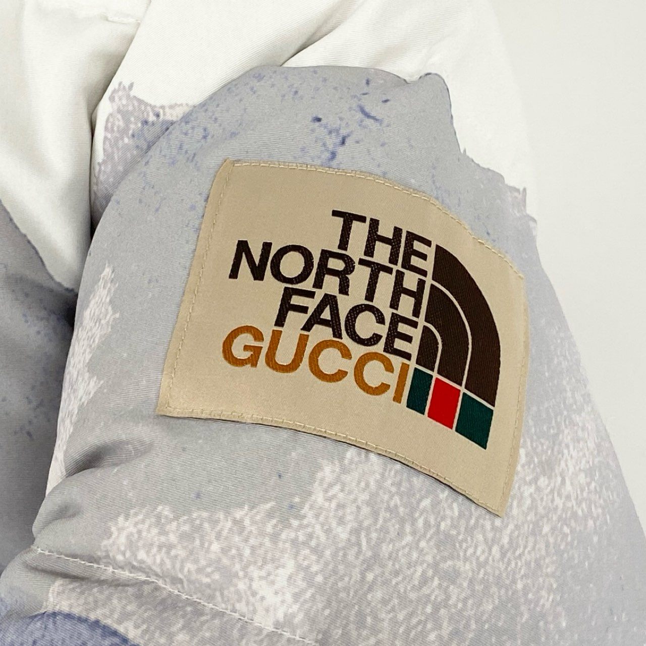 85j20 《美品》 GUCCI グッチ × THE NORTH FACE ノースフェイス トレイルプリント フーデッド ダウンジャケット 670603 XL ホワイト ガーメントカバー ハンガー付t18r