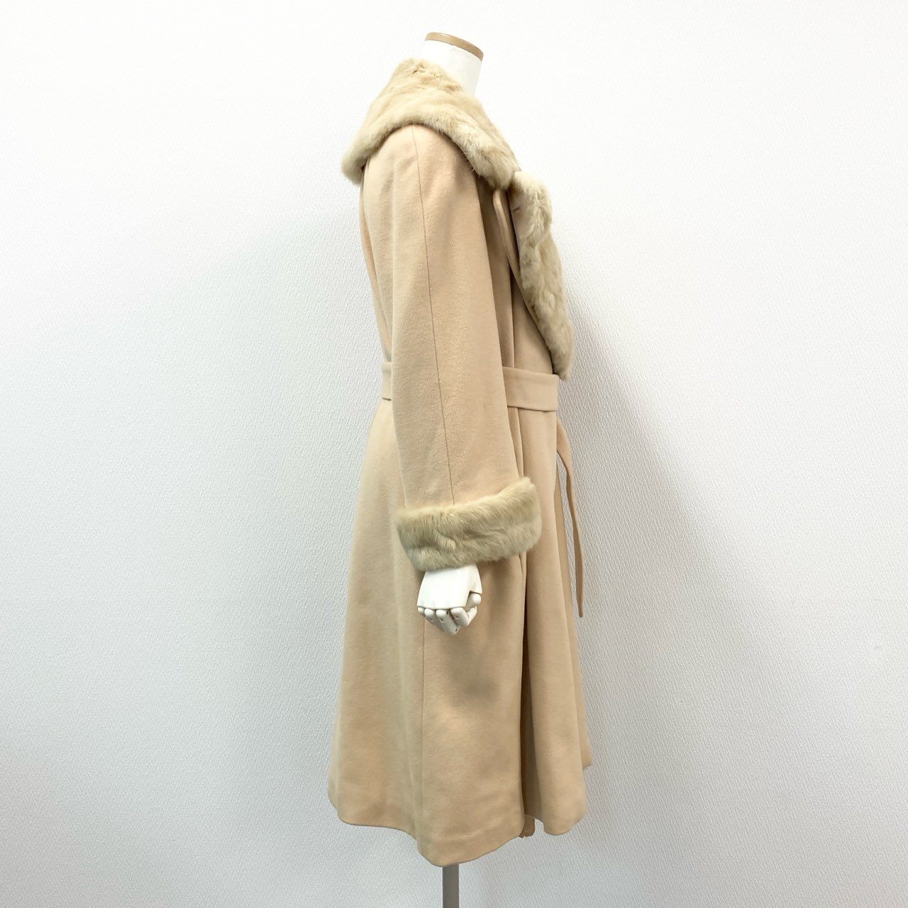 47e9 ESCADA エスカーダ カシミヤ リスファー ロングコート リアルファーコート 毛皮 34 ベージュ系 カシミア100%