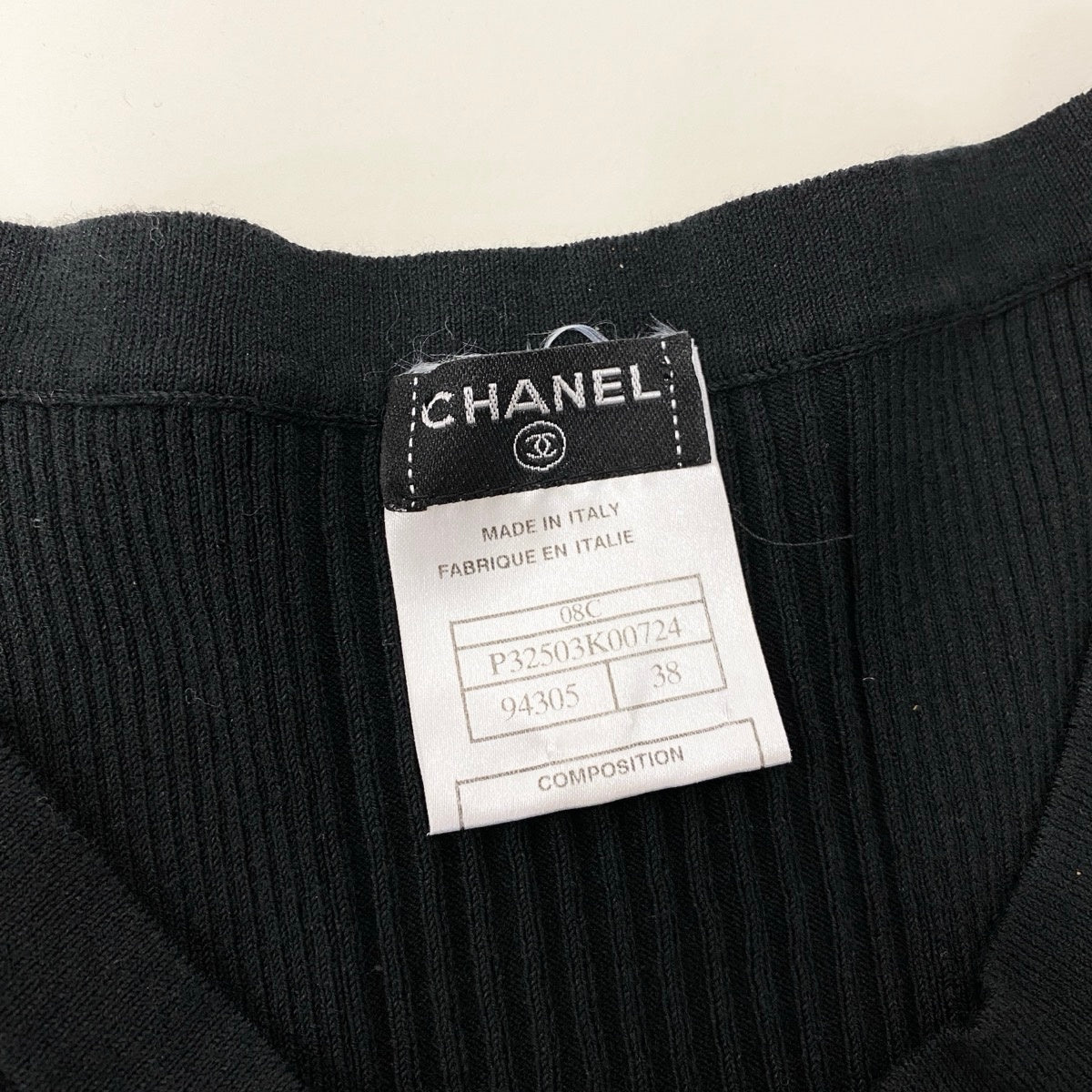 Ch10 【美品】CHANEL 2008年 ノースリーブリブニット ココマークボタン P32503 38サイズ ブラック レディース 女性用u02t