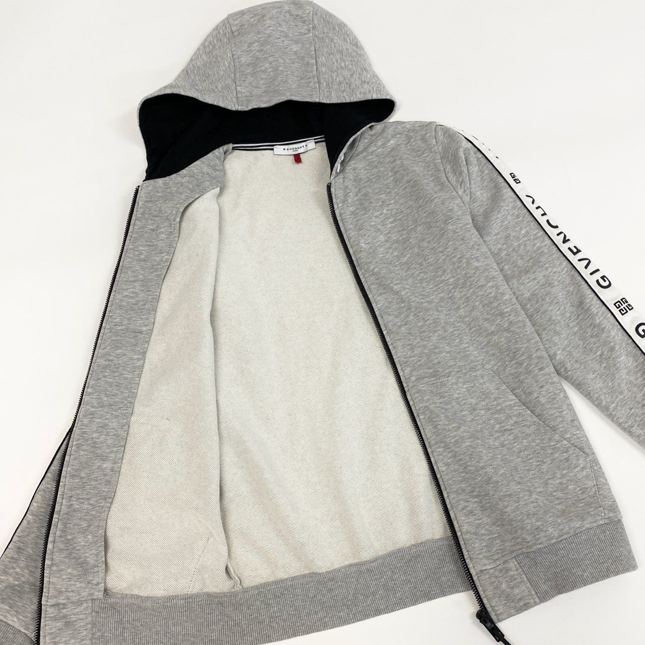 19g28 GIVENCHY ジバンシー サイドラインロゴ ジップアップ フーディ パーカー 12+ グレー コットン キッズ