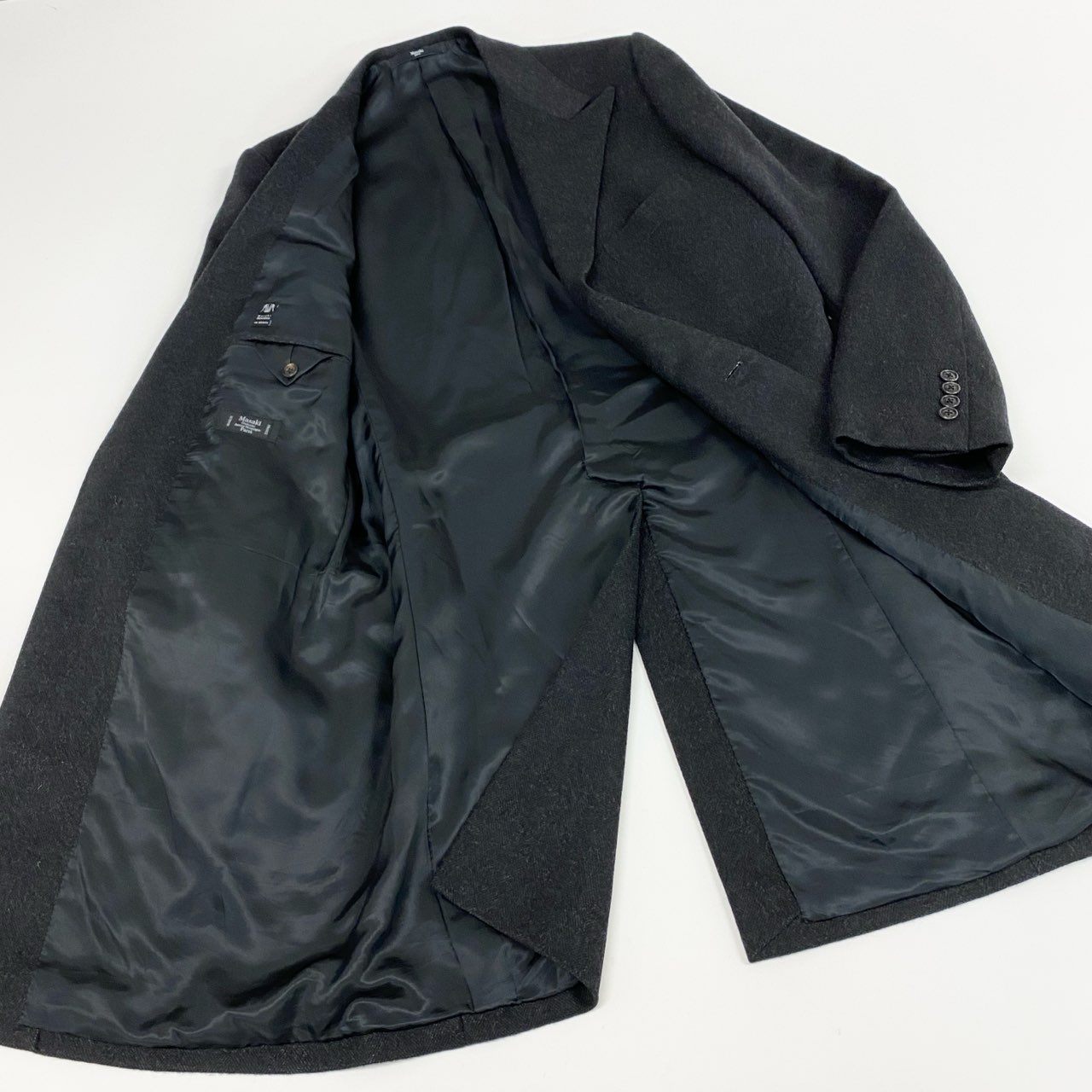 24l14 《美品》 フランス製 Masaki Matsushima マサキマツシマ 英国ドーメル社 カシミヤ生地 チェスターコート ロングコート カシミアコート ダークグレー カシミヤ70% ミンク30% メンズ 紳士服