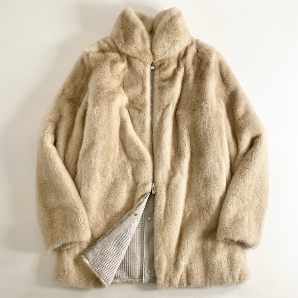 81i11 【美品】Loro Piana ロロピアーナ ベビーカシミヤ100% リバーシブル ローゲージニットブルゾン ミンクファー 毛皮コート FAI6284 サイズM レディース 女性用 アウター