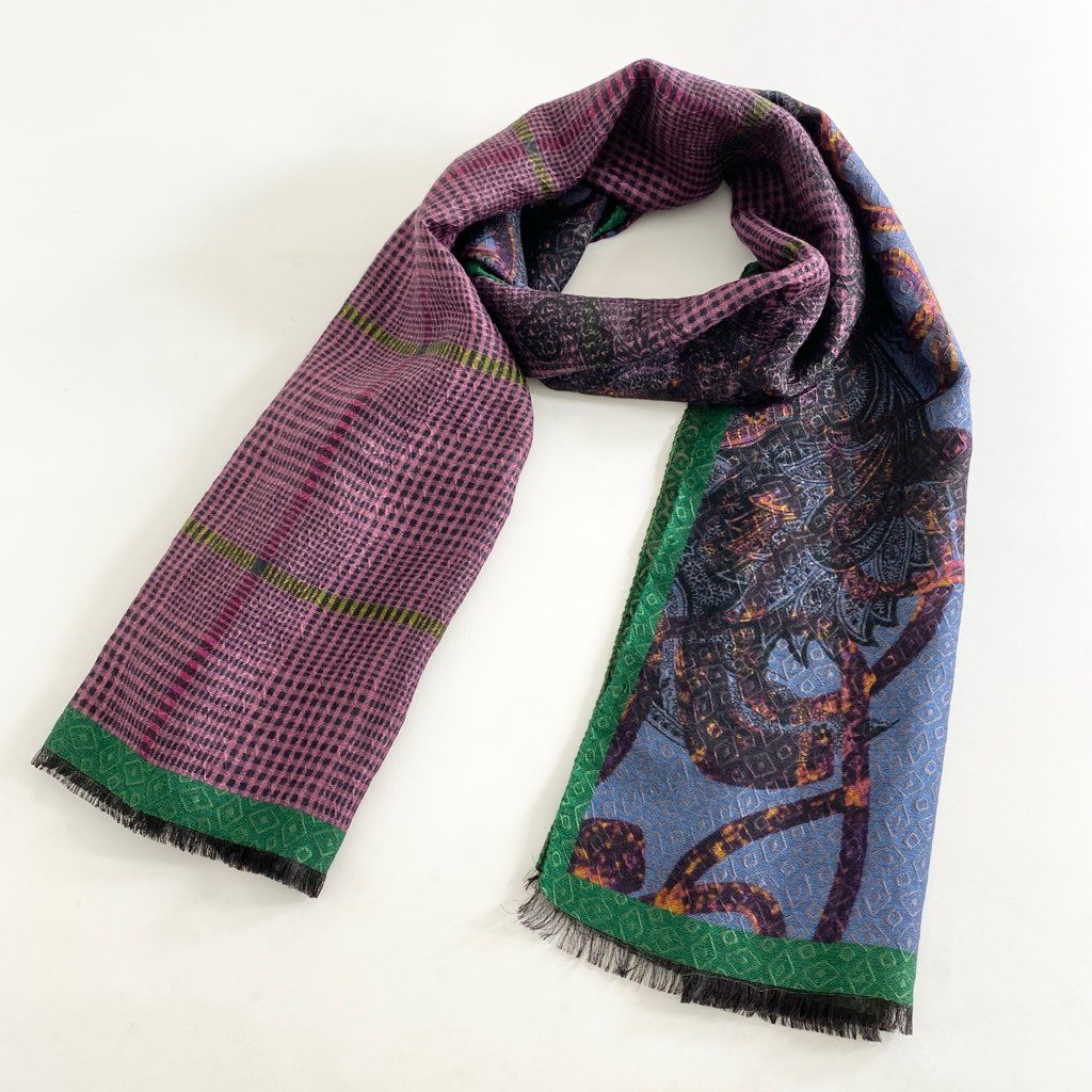 40h8-4 《美品》 ETRO エトロ イタリア製 シルク混 大判ストール マフラー 総柄 マルチカラー ユニセックス