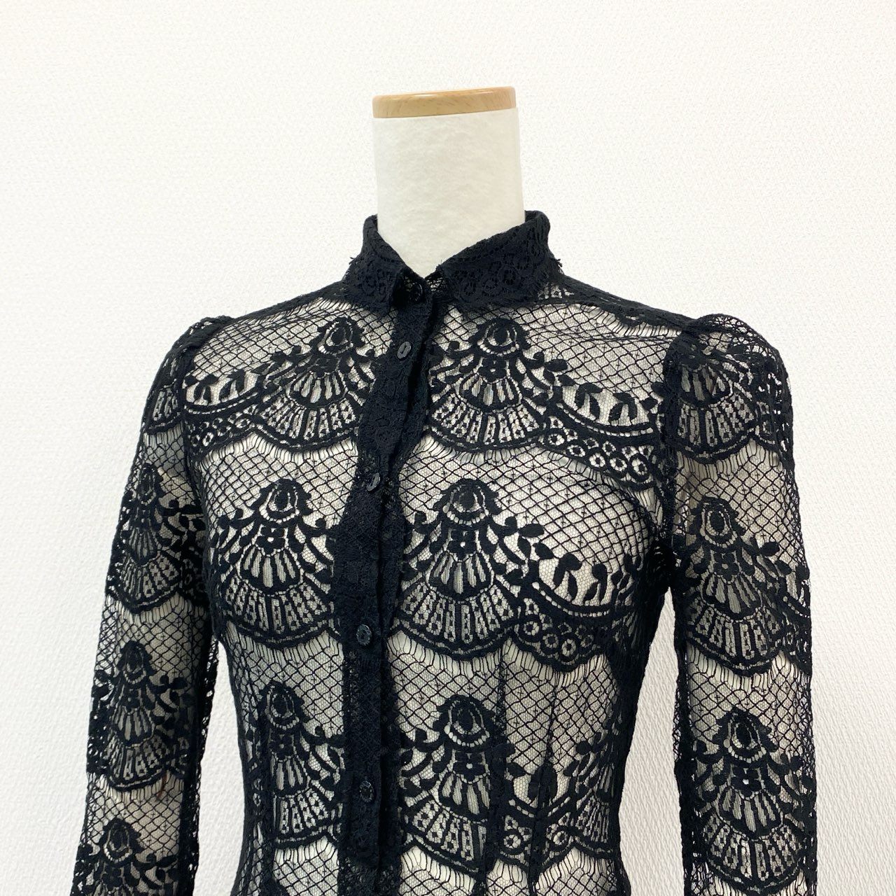 3a27 DOLCE&GABBANA ドルチェアンドガッバーナ イタリア製 総レース ブラウス 長袖シャツ トップス ロングスリーブ 38 ブラック