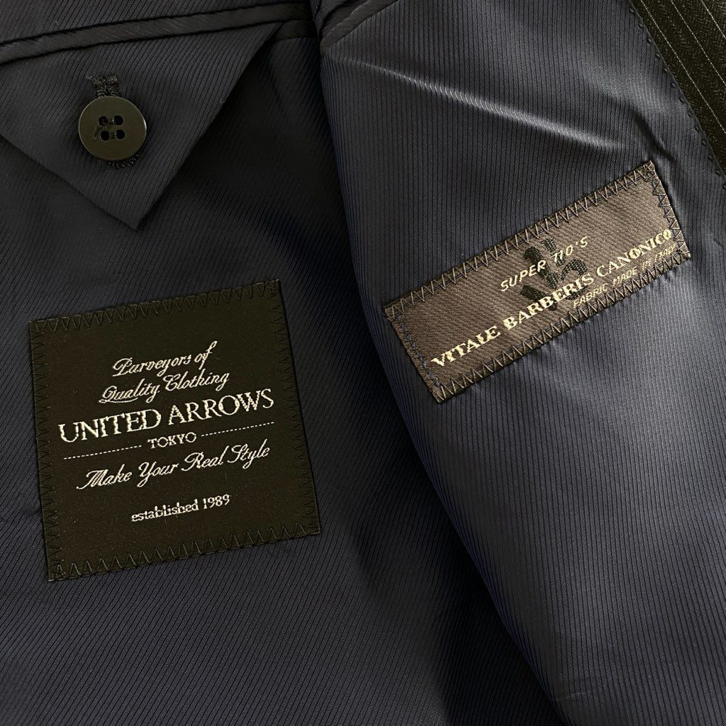 22d10 UNITED ARROWS ユナイテッドアローズ 伊製カノニコ生地 シングルスーツ セットアップ ビジネススーツ グレー ストライプ ウール100% メンズ 紳士服