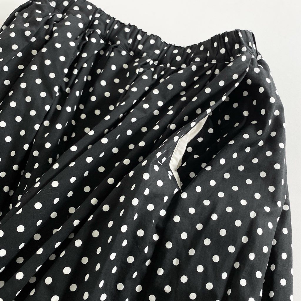 55g2 日本製 BLACK COMME des GARCONS ブラックコムデギャルソン ロングスカート ドット柄スカート タックプリーツフレアスカート 1O-S006 サイズS ブラック×ホワイト コットン100% レディース 女性用 AD2014